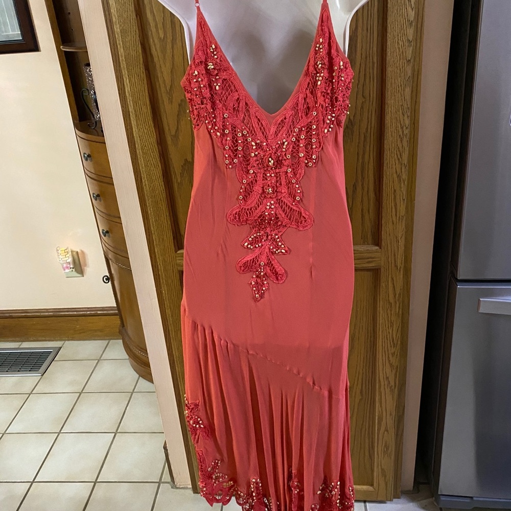 Cache coral spaghetti strap asymmetrical dress Size 10 - 12 - Picture 2 of 6